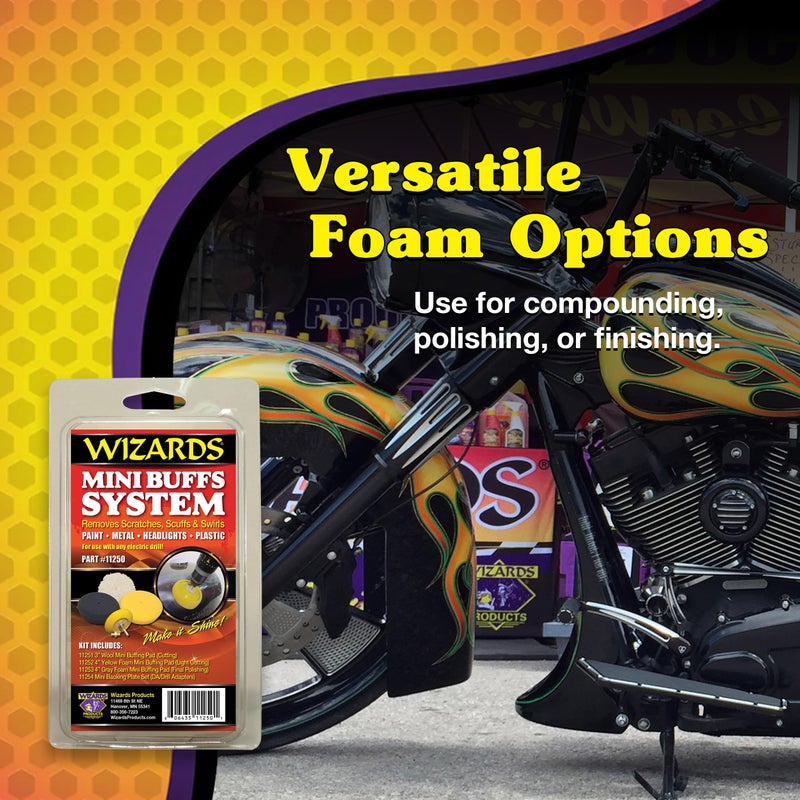 Wizards Mini Buffing System - Cuts, Polishes, Applies Wax and Removes Swirls - for All Paints and Hard Surfaces - Comes with 1/4 Shank Drill Adaptor - Auto Detailing Supplies for Beginners - Image 5